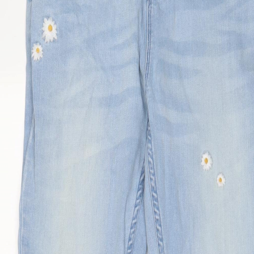 Marks and Spencer Girls Blue Floral Cotton Flared Jeans Size 15-16 Years L30 in Regular Button - Embroidered