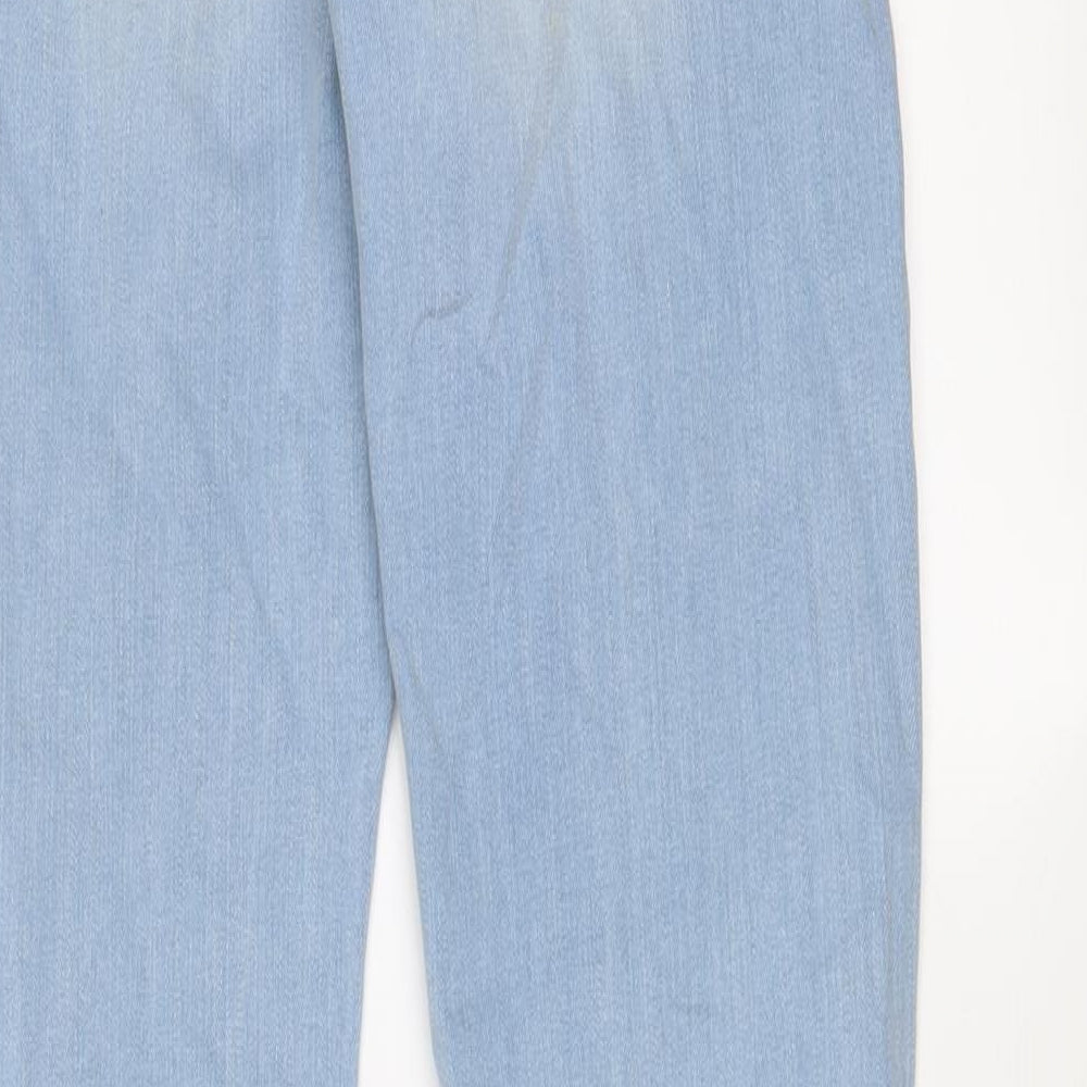 Marks and Spencer Girls Blue Floral Cotton Flared Jeans Size 15-16 Years L30 in Regular Button - Embroidered