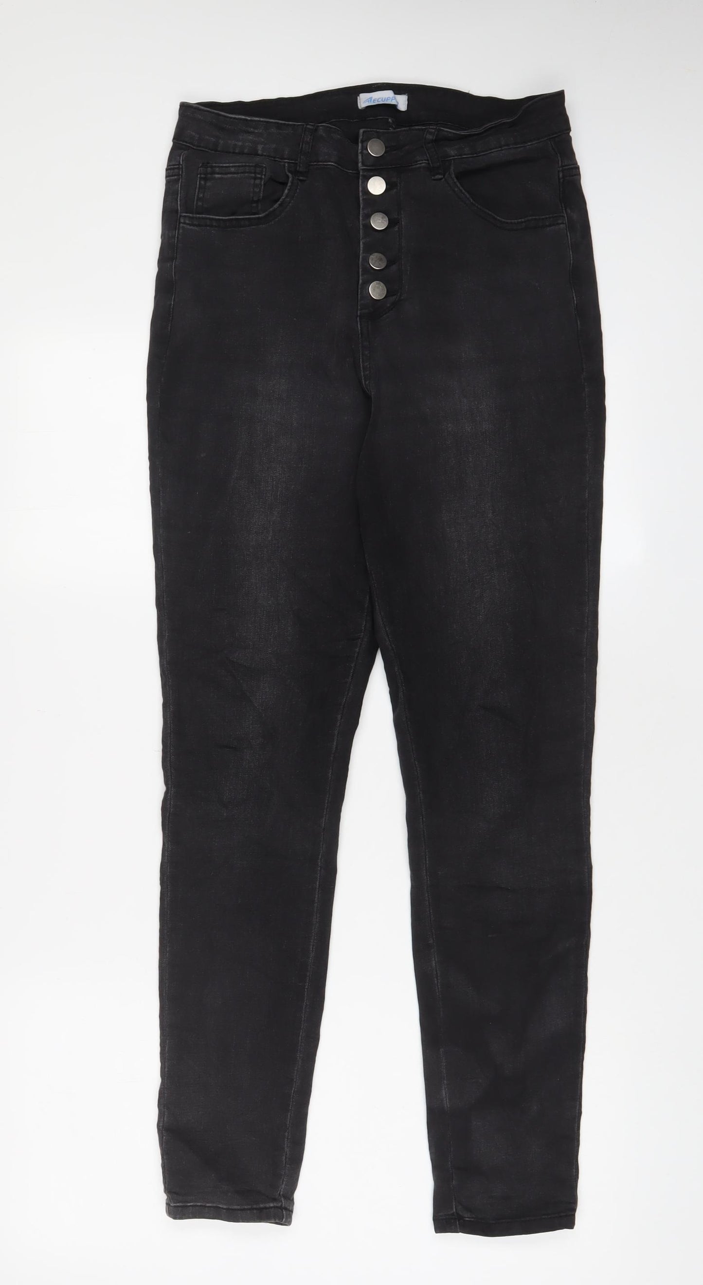 Aecupper Womens Grey Cotton Skinny Jeans Size L L30 in Regular Button