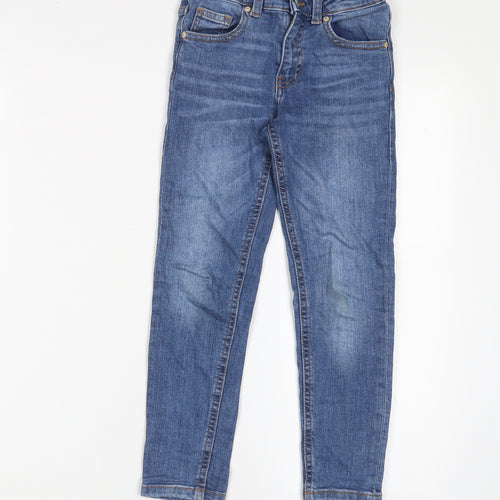 Mango Girls Blue Cotton Skinny Jeans Size 7 Years L20 in Regular Zip - Adjustable waist, Pockets