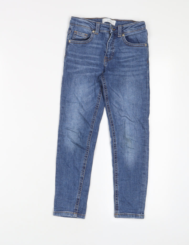 Mango Girls Blue Cotton Skinny Jeans Size 7 Years L20 in Regular Zip - Adjustable waist, Pockets