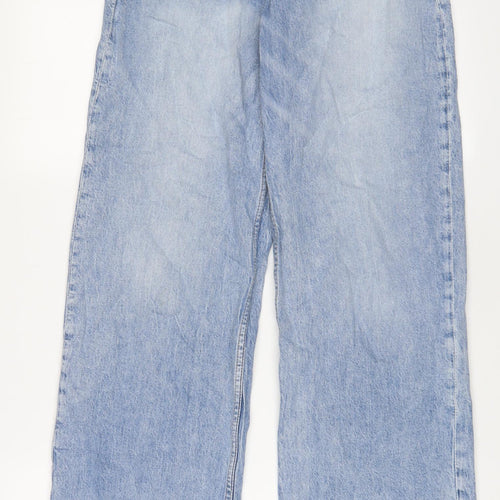 H&M Girls Blue Cotton Wide-Leg Jeans Size 13-14 Years L30 in Regular Zip - Adjustable waist, Pockets