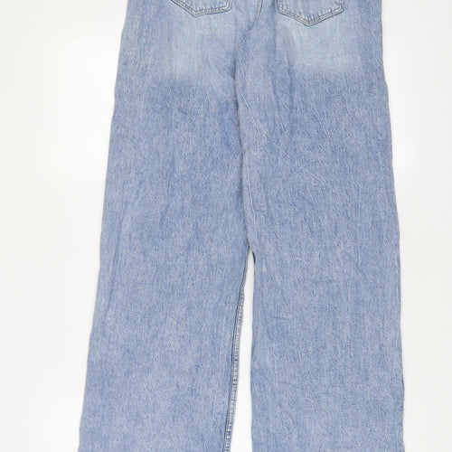H&M Girls Blue Cotton Wide-Leg Jeans Size 13-14 Years L30 in Regular Zip - Adjustable waist, Pockets