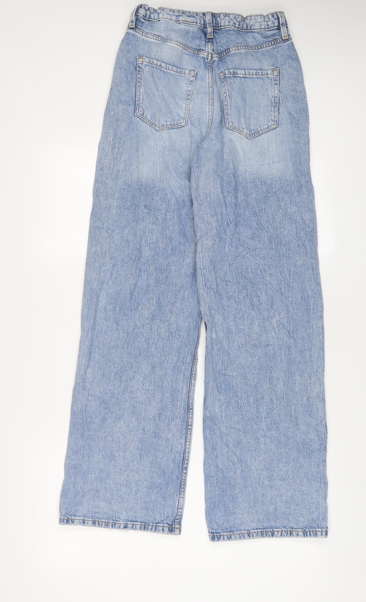 H&M Girls Blue Cotton Wide-Leg Jeans Size 13-14 Years L30 in Regular Zip - Adjustable waist, Pockets
