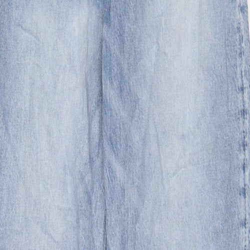 H&M Girls Blue Cotton Wide-Leg Jeans Size 13-14 Years L30 in Regular Zip - Adjustable waist, Pockets