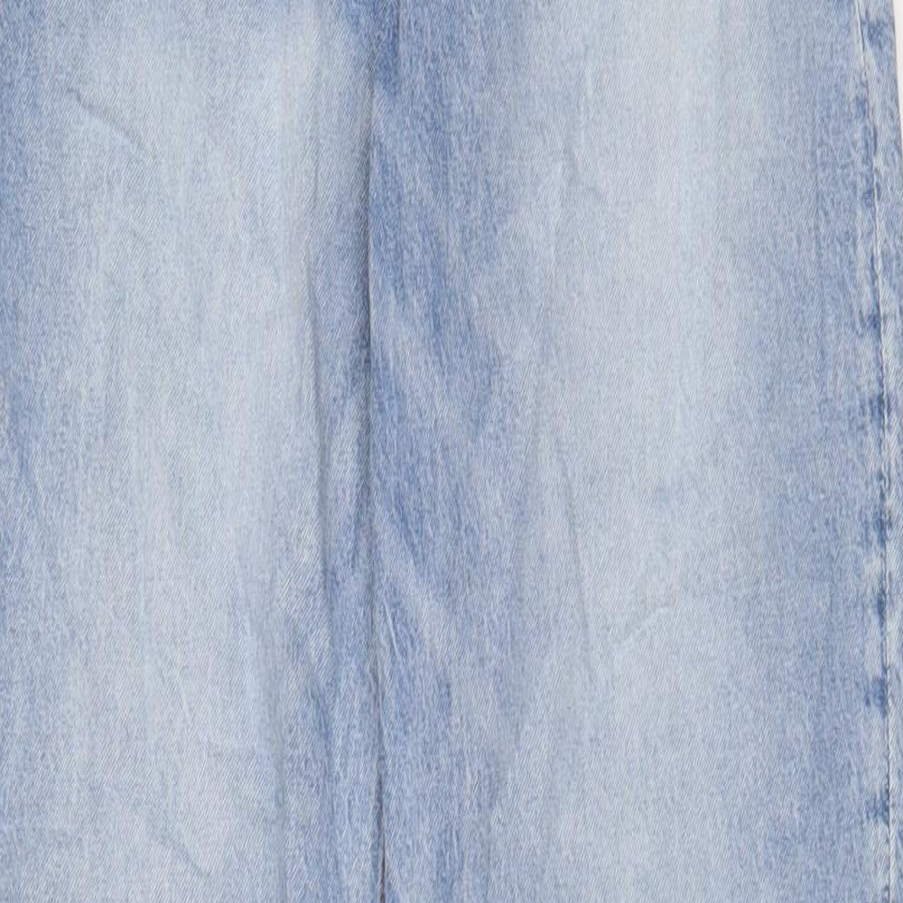 H&M Girls Blue Cotton Wide-Leg Jeans Size 13-14 Years L30 in Regular Zip - Adjustable waist, Pockets