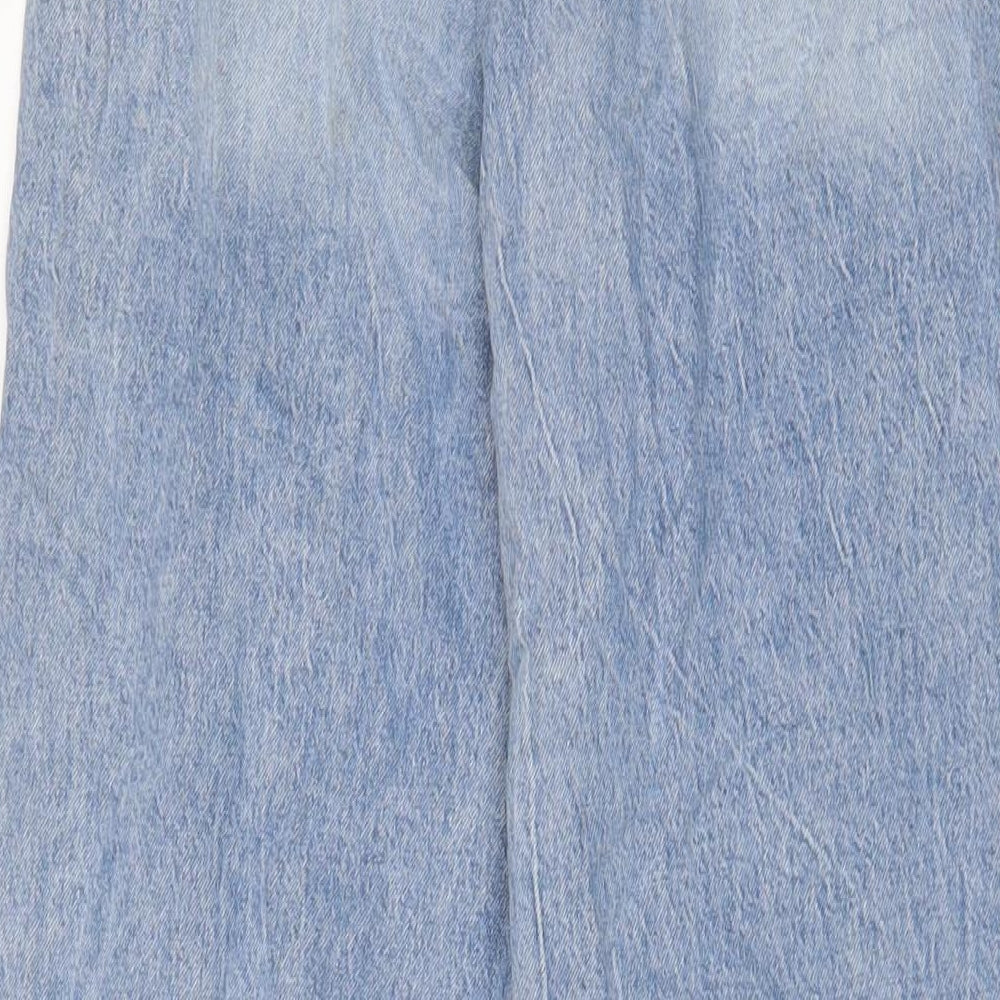 H&M Girls Blue Cotton Wide-Leg Jeans Size 13-14 Years L30 in Regular Zip - Adjustable waist, Pockets