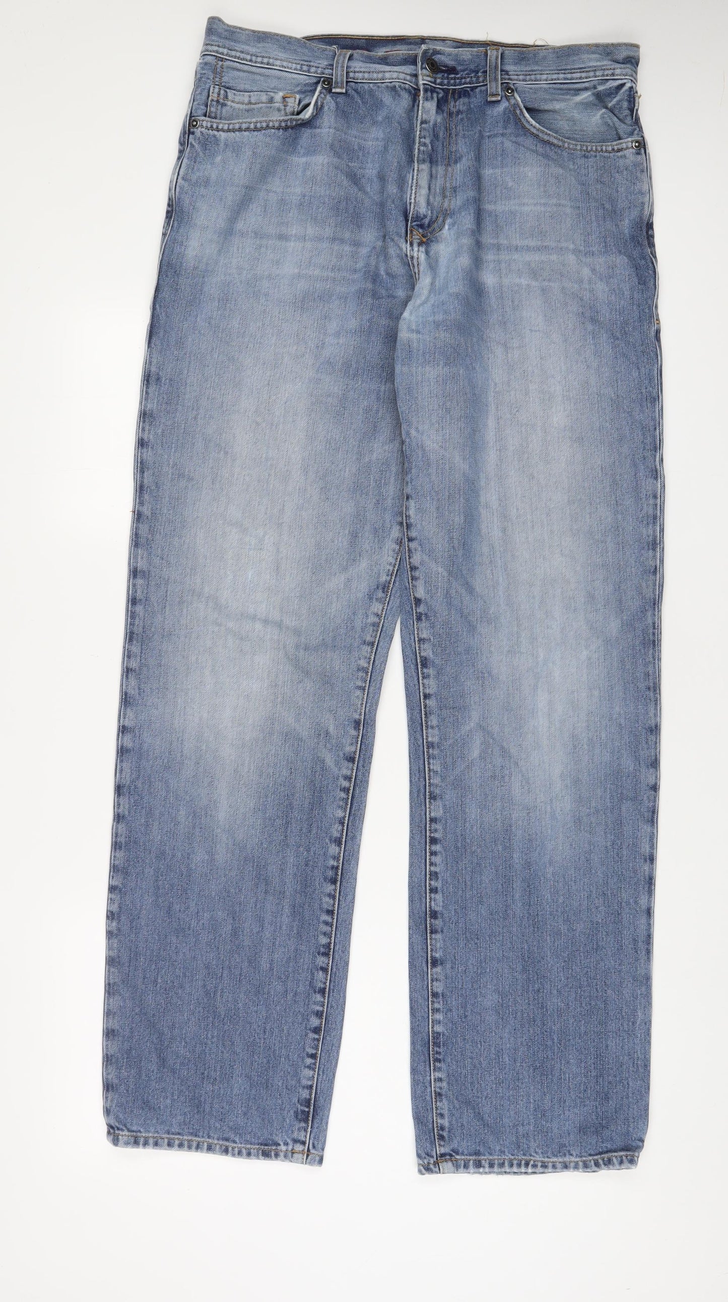 Ben Sherman Mens Blue Cotton Straight Jeans Size 34 in L33 in Regular Zip - Long Leg, Pockets