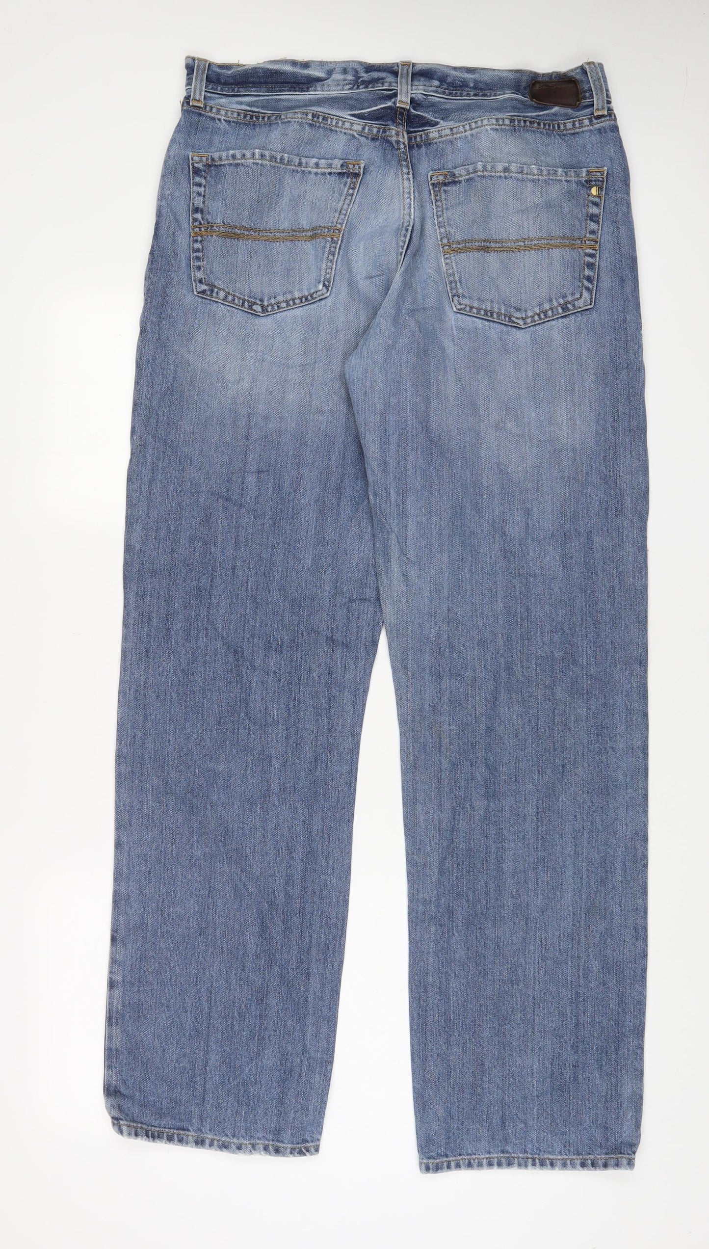 Ben Sherman Mens Blue Cotton Straight Jeans Size 34 in L33 in Regular Zip - Long Leg, Pockets