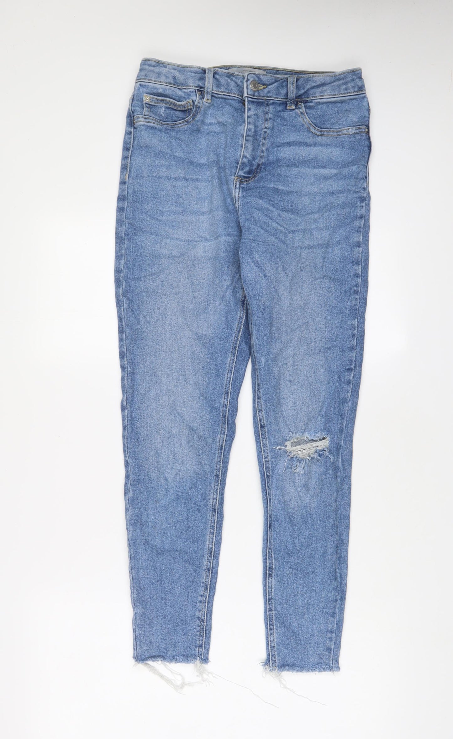 New Look Womens Blue Cotton Skinny Jeans Size 14 L26 in Regular Zip