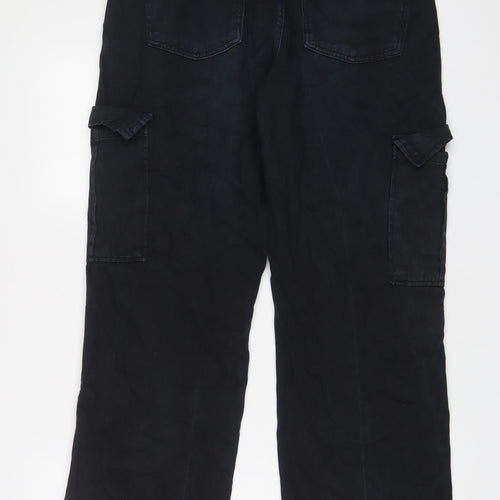 Stradivarius Womens Black Cotton Cargo Trousers Size 16 L30 in Regular Zip