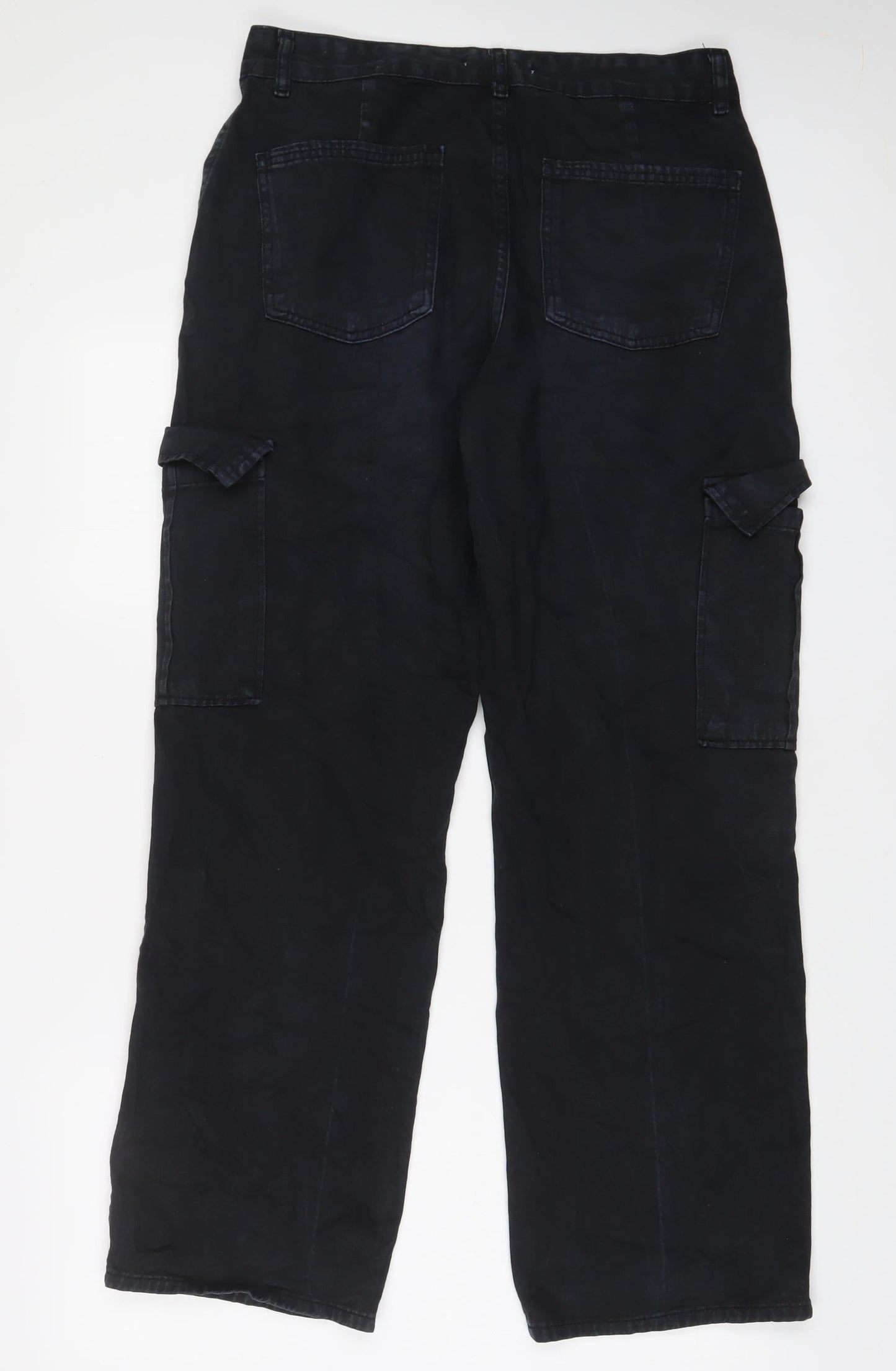 Stradivarius Womens Black Cotton Cargo Trousers Size 16 L30 in Regular Zip