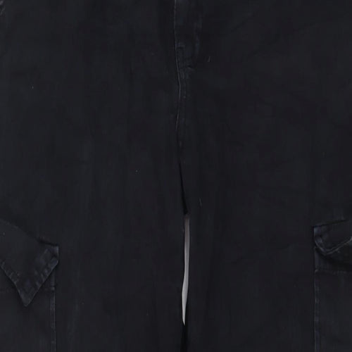 Stradivarius Womens Black Cotton Cargo Trousers Size 16 L30 in Regular Zip