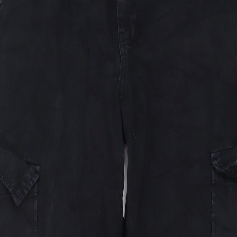 Stradivarius Womens Black Cotton Cargo Trousers Size 16 L30 in Regular Zip
