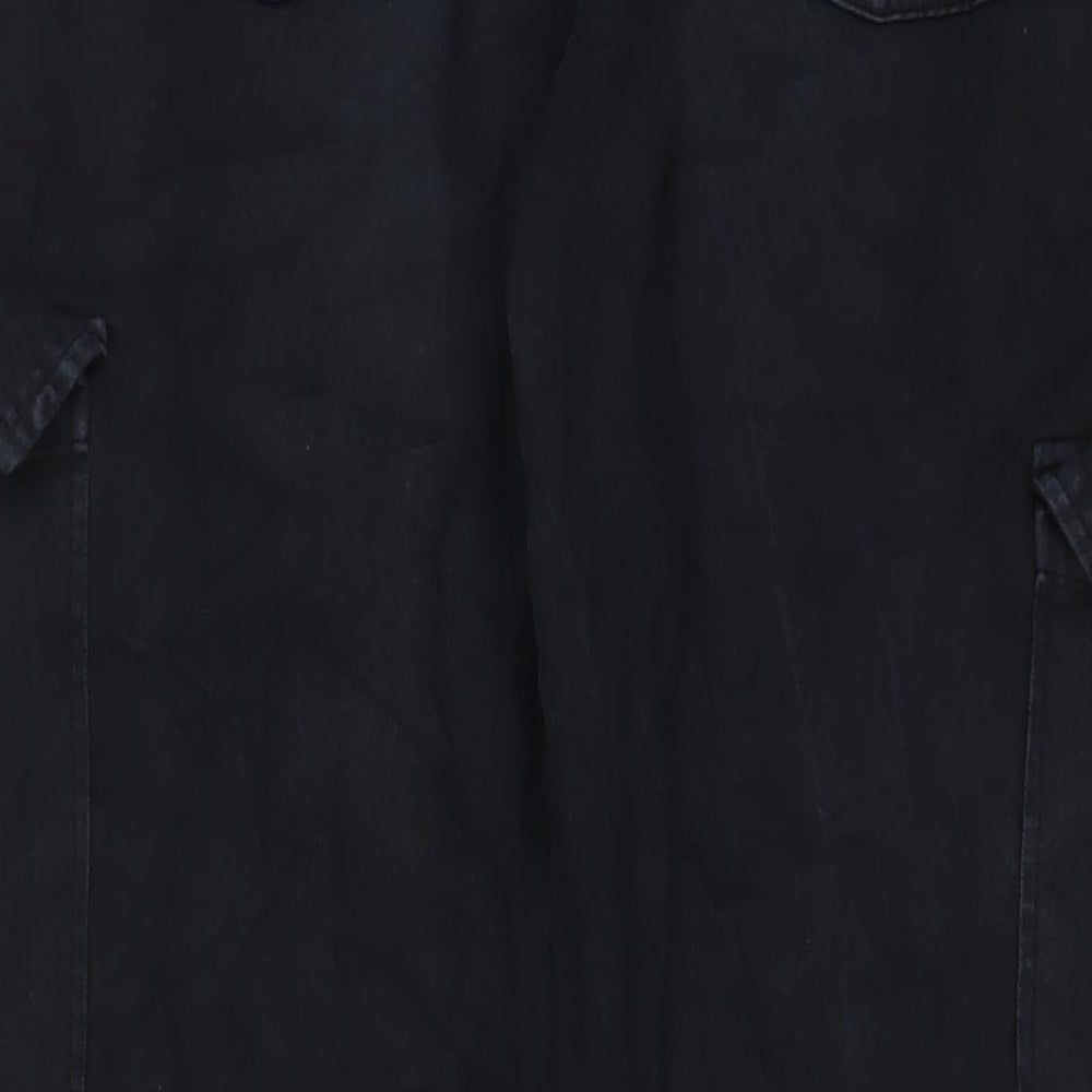 Stradivarius Womens Black Cotton Cargo Trousers Size 16 L30 in Regular Zip