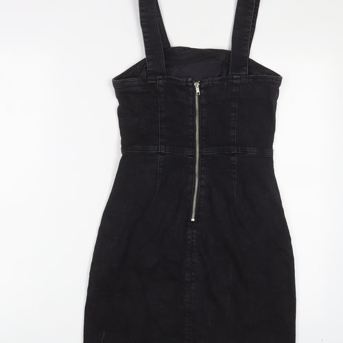 Denim & Co. Womens Black Cotton Tank Dress Size 10 Square Neck Zip