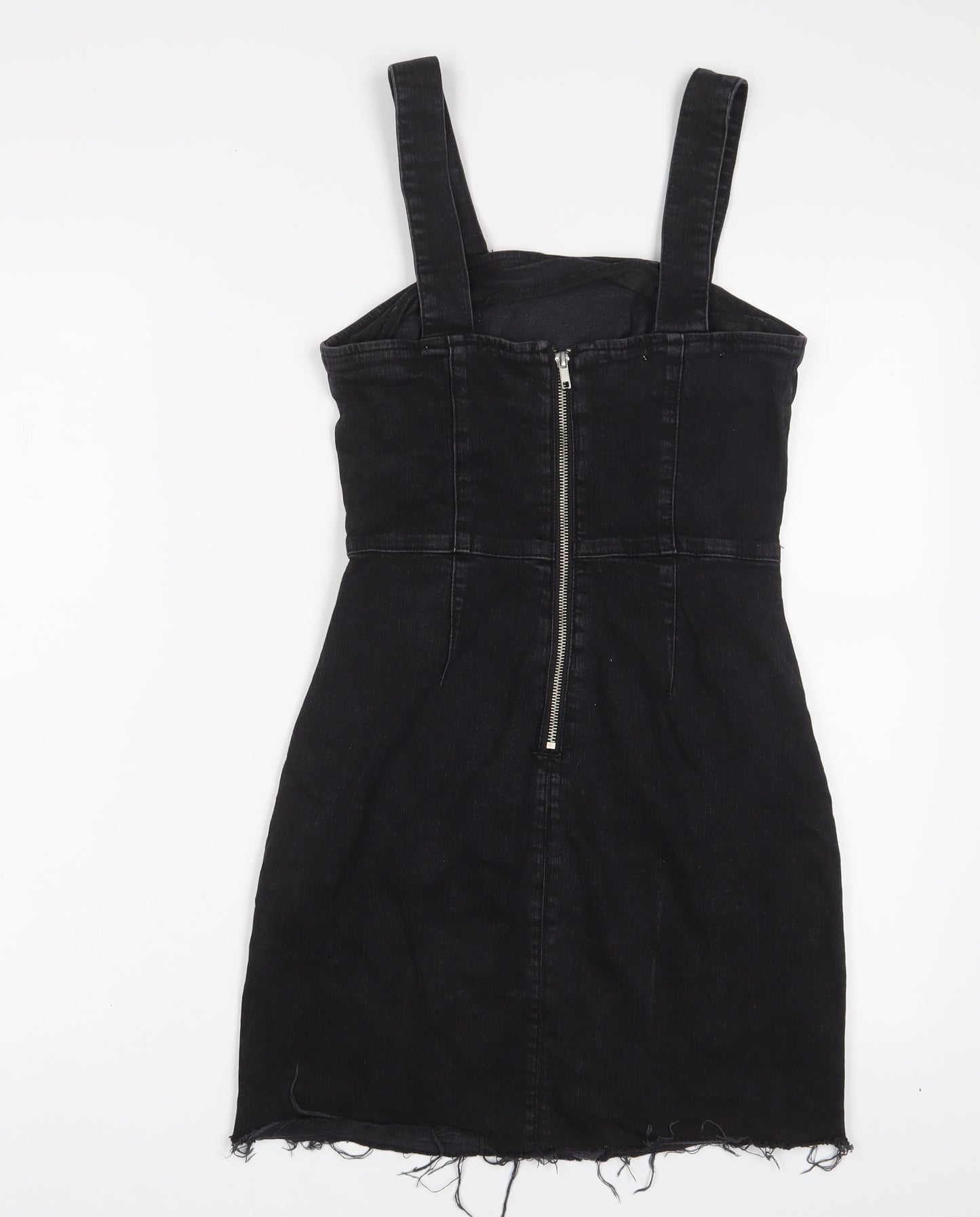 Denim & Co. Womens Black Cotton Tank Dress Size 10 Square Neck Zip