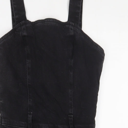 Denim & Co. Womens Black Cotton Tank Dress Size 10 Square Neck Zip