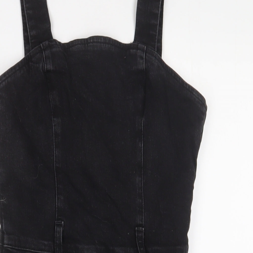 Denim & Co. Womens Black Cotton Tank Dress Size 10 Square Neck Zip
