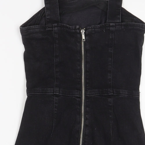 Denim & Co. Womens Black Cotton Tank Dress Size 10 Square Neck Zip
