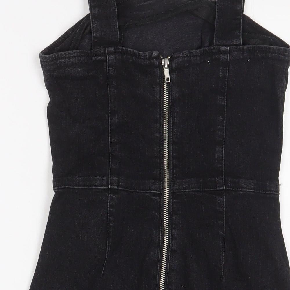 Denim & Co. Womens Black Cotton Tank Dress Size 10 Square Neck Zip