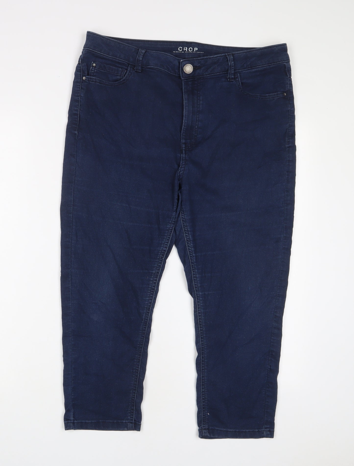 Marks and Spencer Womens Blue Cotton Cropped Jeans Size 16 L22 in Regular Zip