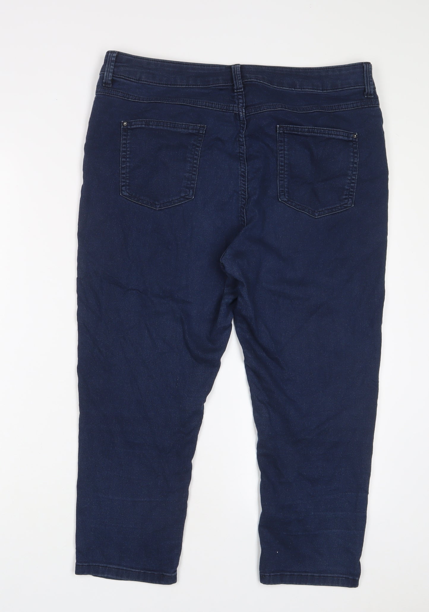 Marks and Spencer Womens Blue Cotton Cropped Jeans Size 16 L22 in Regular Zip