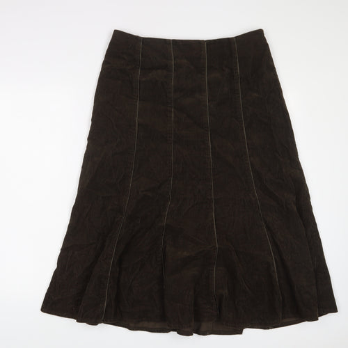 Per Una Womens Green Cotton A-Line Skirt Size 12 Zip - Embroidered