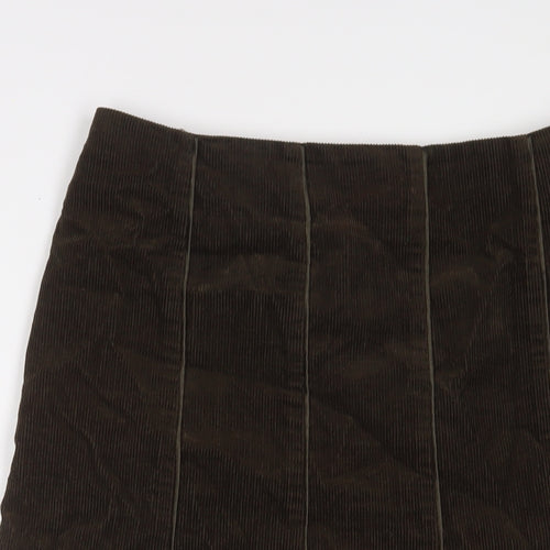 Per Una Womens Green Cotton A-Line Skirt Size 12 Zip - Embroidered