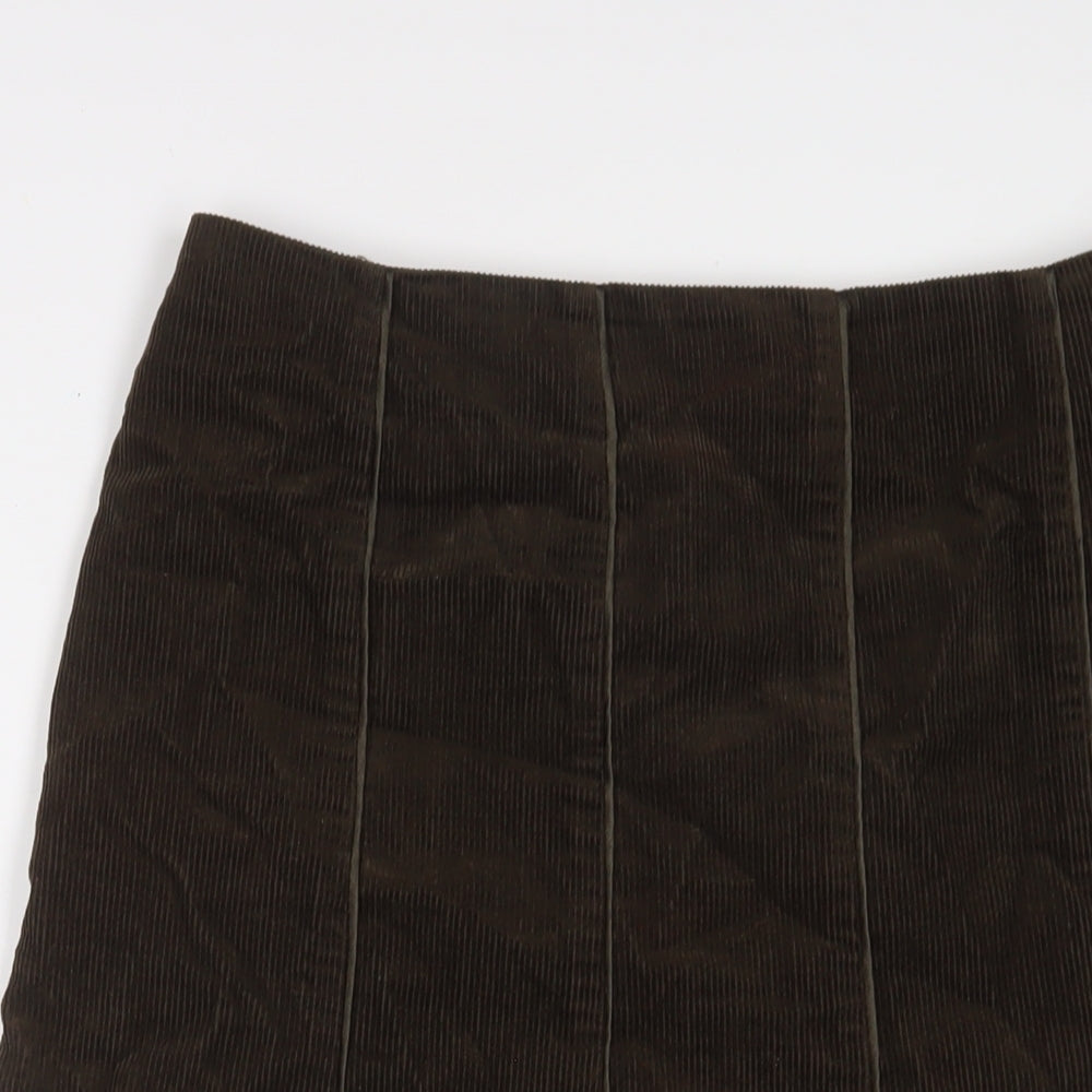 Per Una Womens Green Cotton A-Line Skirt Size 12 Zip - Embroidered