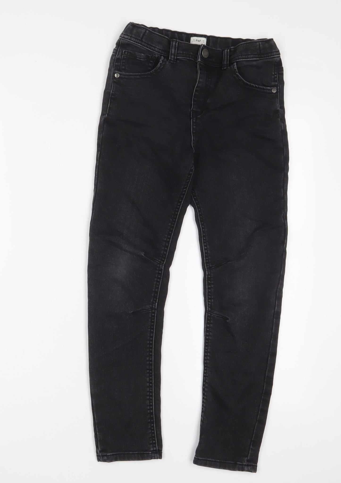 F&F Boys Grey Cotton Skinny Jeans Size 9-10 Years L23 in Regular Zip - Adjustable waist, Pockets