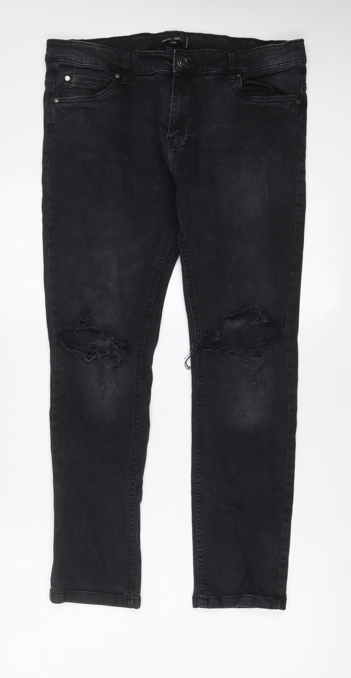 Night Addict Womens Black Cotton Straight Jeans Size 34 in L28 in Regular Zip
