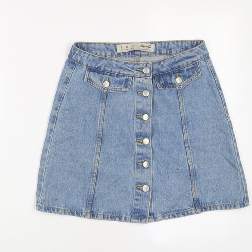 Denim & Co. Womens Blue Cotton A-Line Skirt Size 8 Button
