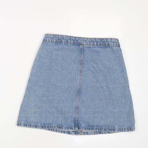 Denim & Co. Womens Blue Cotton A-Line Skirt Size 8 Button