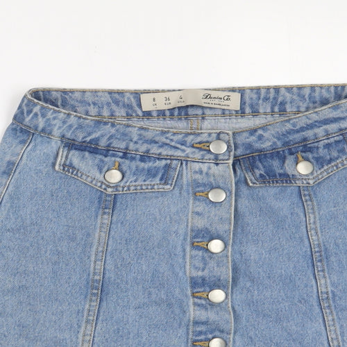 Denim & Co. Womens Blue Cotton A-Line Skirt Size 8 Button
