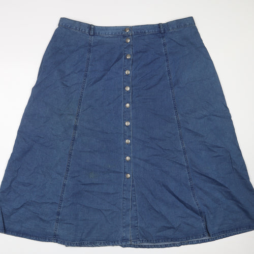Bonmarché Womens Blue Cotton A-Line Skirt Size 24 Button