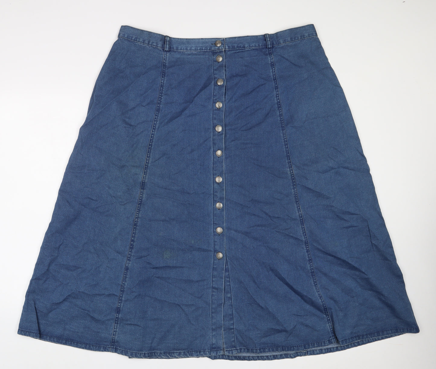 Bonmarché Womens Blue Cotton A-Line Skirt Size 24 Button