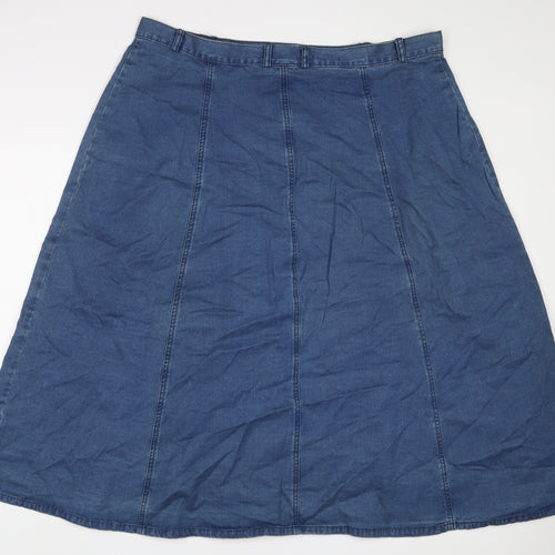 Bonmarché Womens Blue Cotton A-Line Skirt Size 24 Button