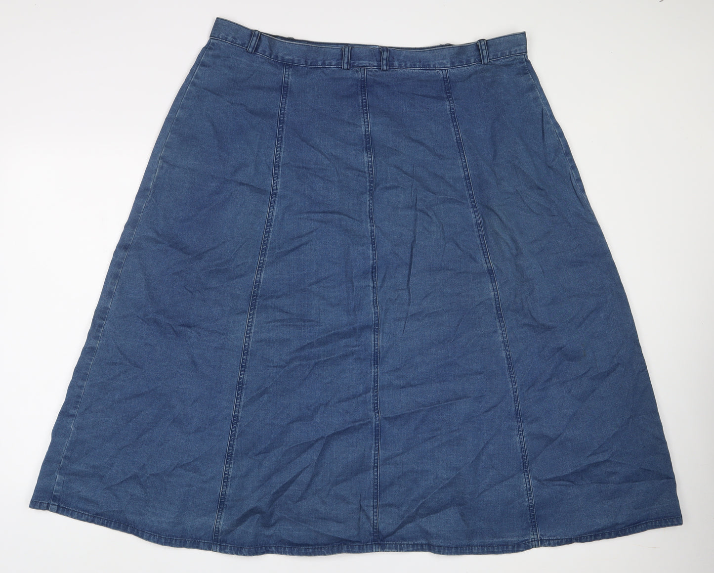 Bonmarché Womens Blue Cotton A-Line Skirt Size 24 Button