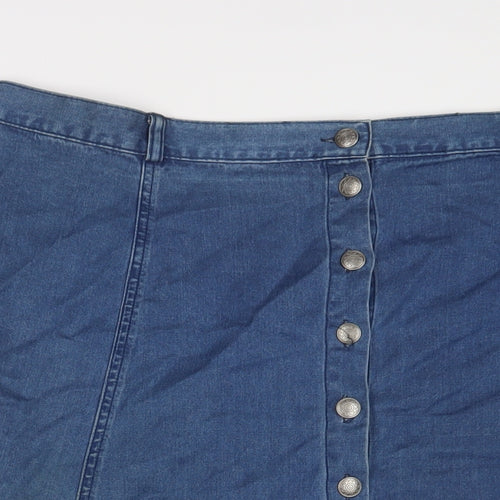 Bonmarché Womens Blue Cotton A-Line Skirt Size 24 Button