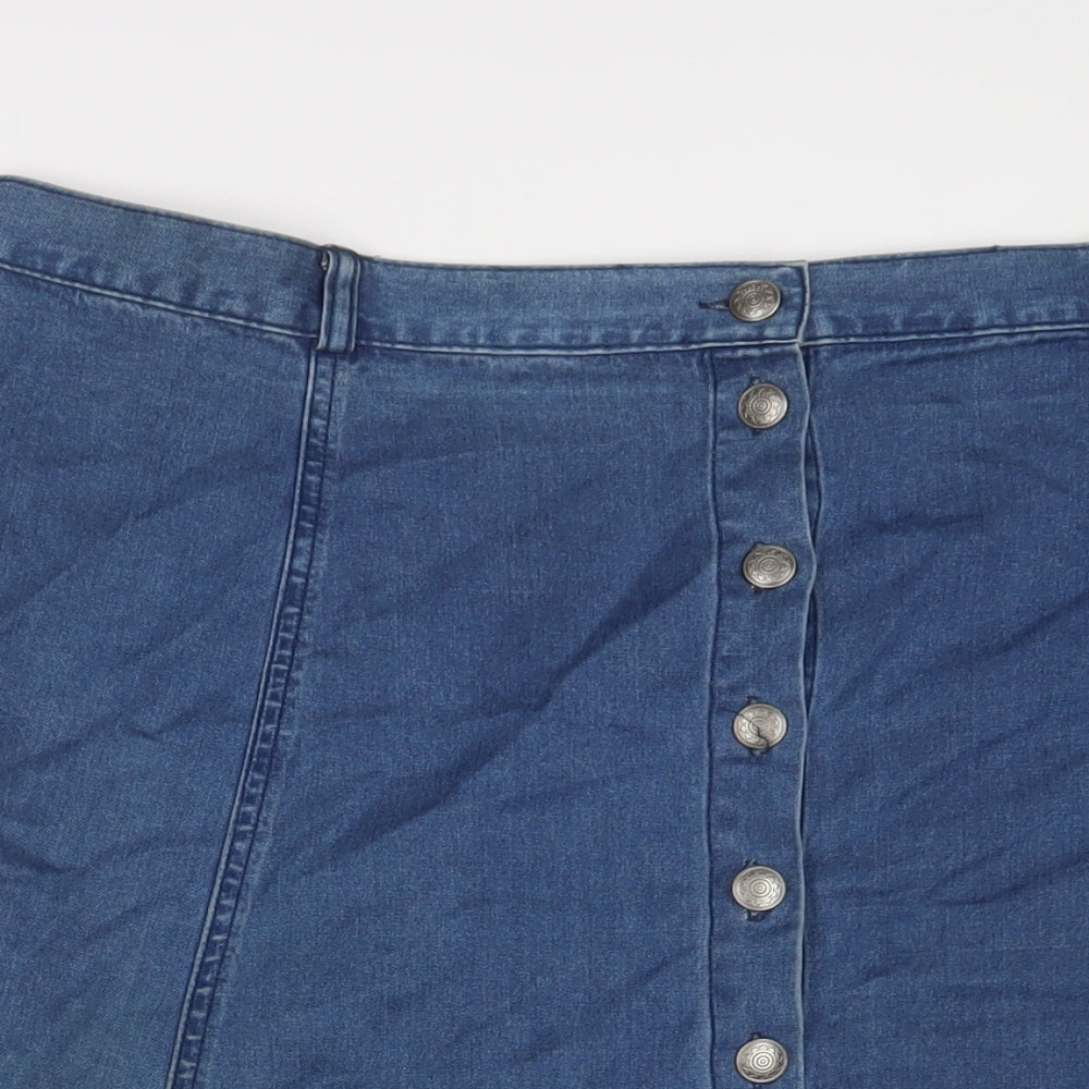 Bonmarché Womens Blue Cotton A-Line Skirt Size 24 Button