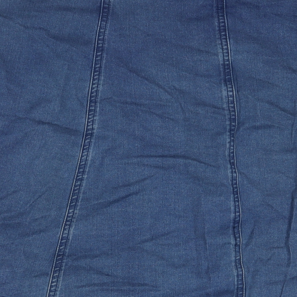 Bonmarché Womens Blue Cotton A-Line Skirt Size 24 Button