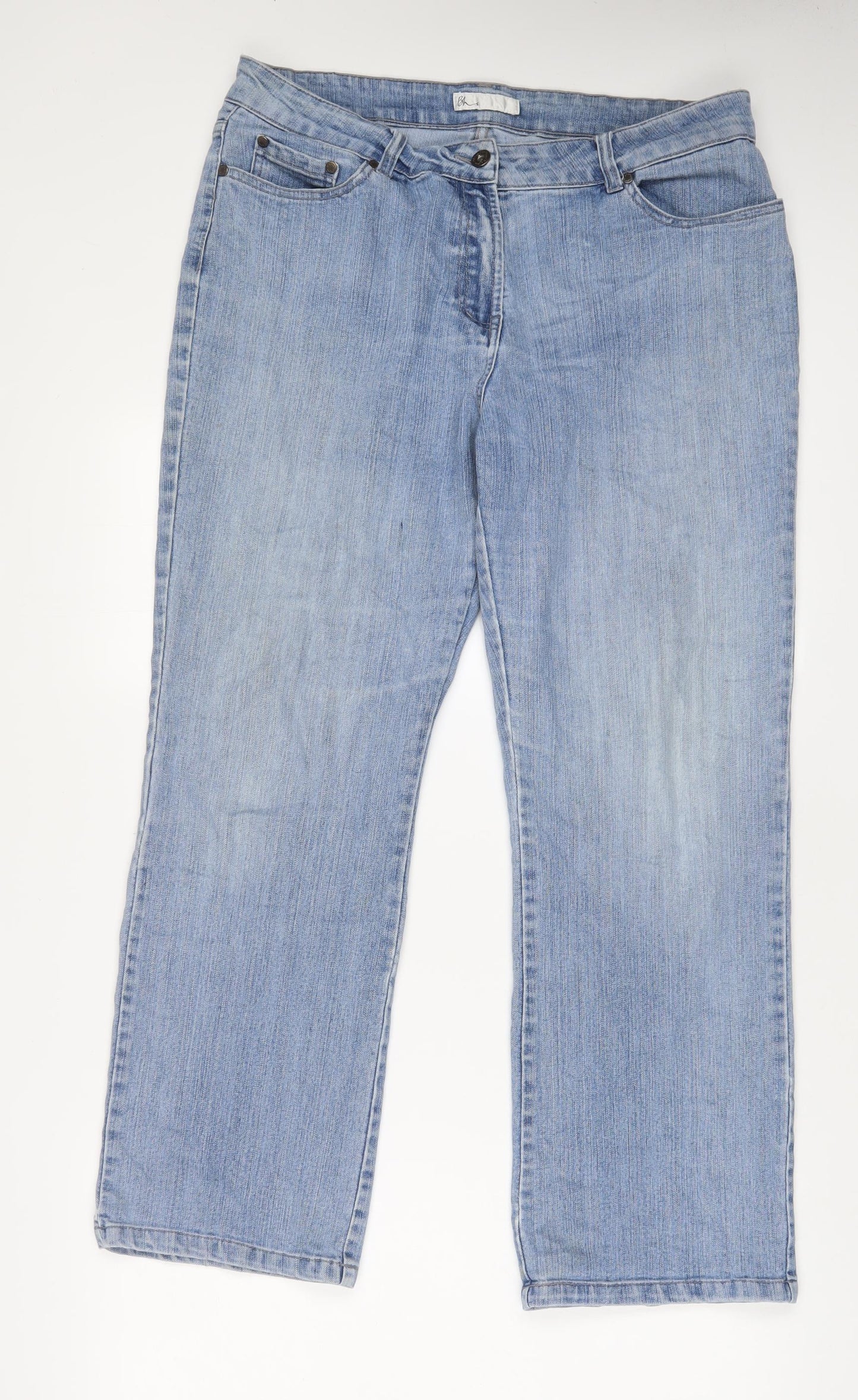 BHS Womens Blue Cotton Straight Jeans Size 14 L30 in Regular Zip