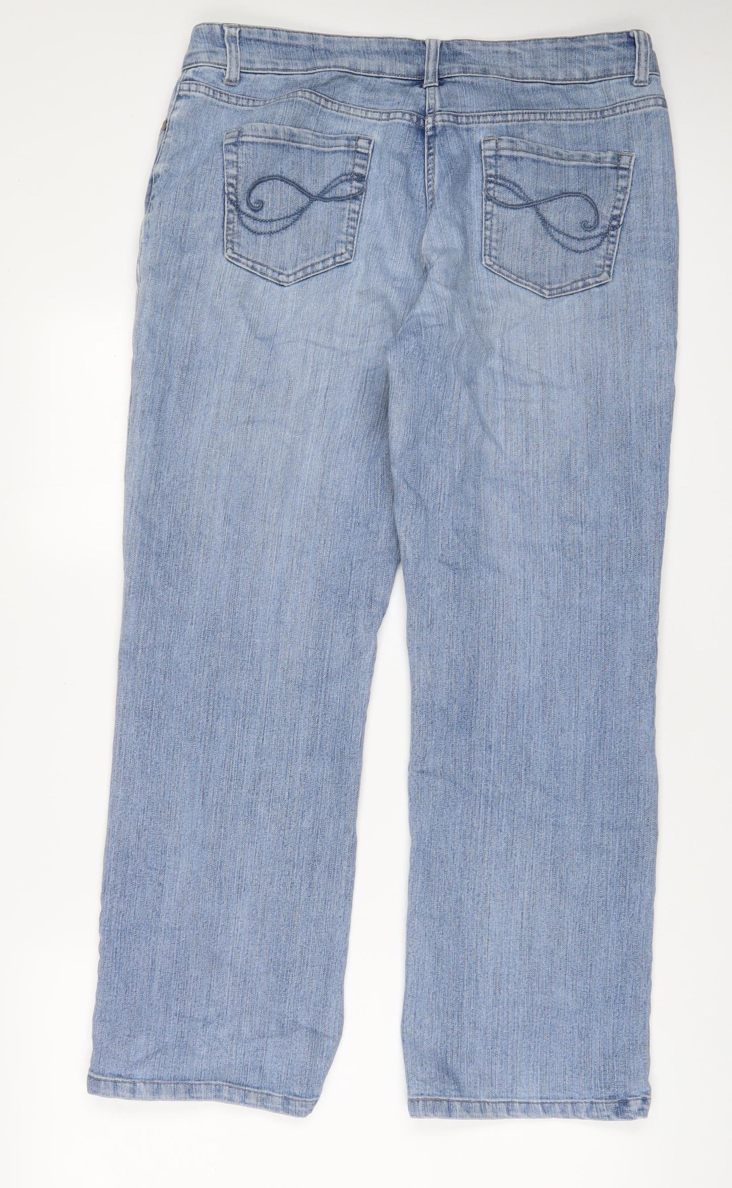 BHS Womens Blue Cotton Straight Jeans Size 14 L30 in Regular Zip