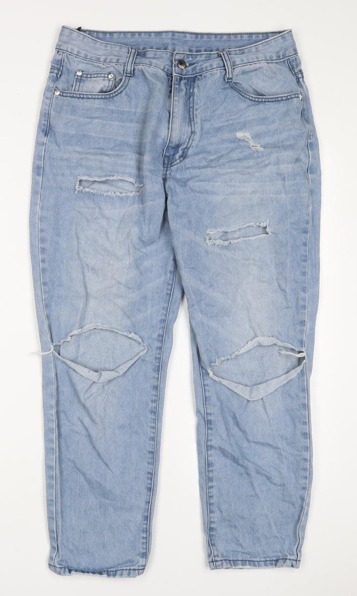 Paocai Womens Blue Cotton Straight Jeans Size XL L25 in Regular Zip