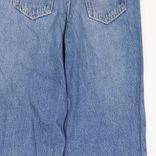 Denim & Co. Girls Blue Cotton Wide-Leg Jeans Size 8-9 Years L24 in Regular Zip - Adjustable waist, Pockets