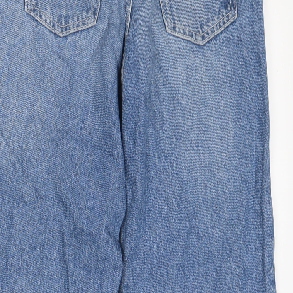 Denim & Co. Girls Blue Cotton Wide-Leg Jeans Size 8-9 Years L24 in Regular Zip - Adjustable waist, Pockets