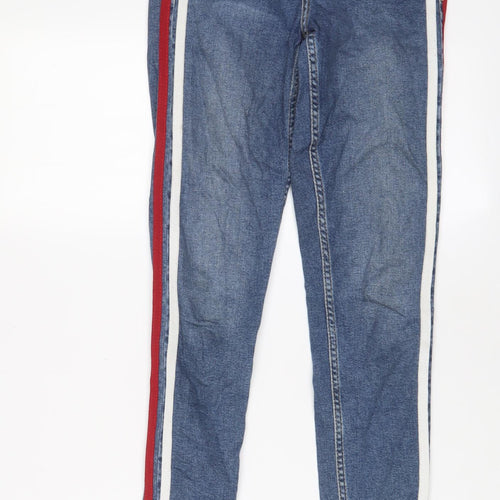 Topshop Womens Blue Striped Cotton Skinny Jeans Size 25 in L29 in Regular Zip