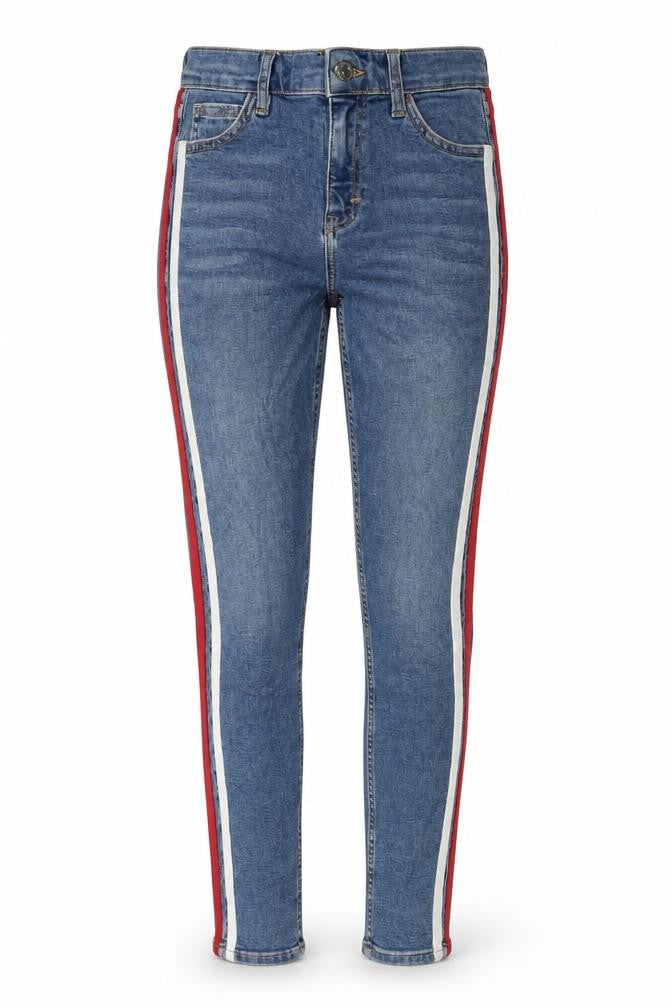 Topshop Womens Blue Striped Cotton Skinny Jeans Size 25 in L29 in Regular Zip
