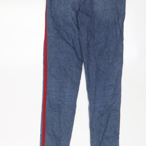 Topshop Womens Blue Striped Cotton Skinny Jeans Size 25 in L29 in Regular Zip